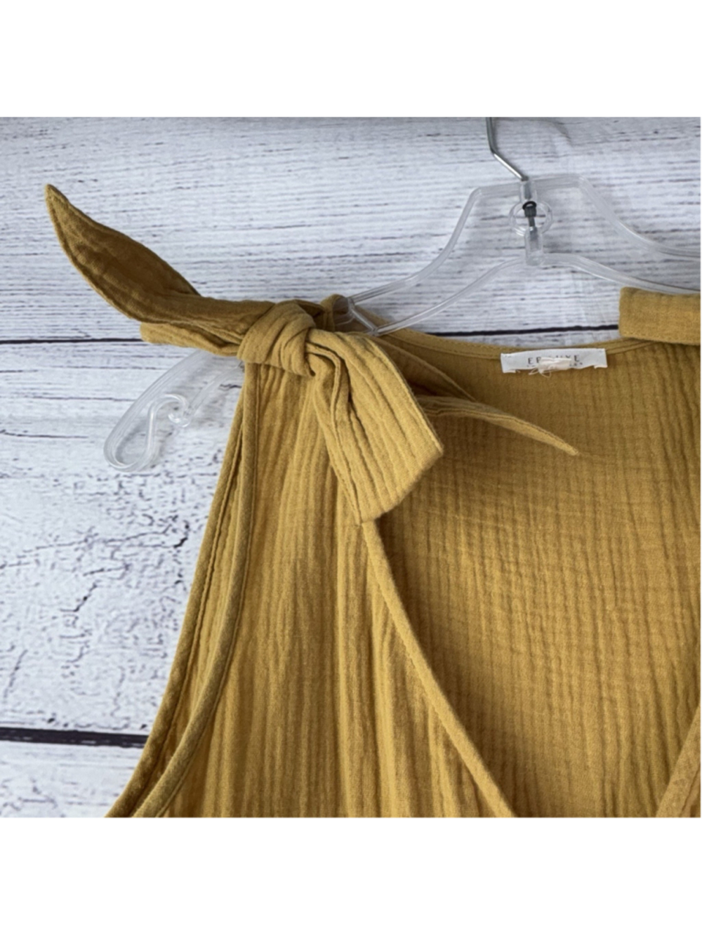 En Luxe Mustard Yellow Cotton Gauze Romper Tie Shoulder Button Front Jumpsuit M - Picture 7 of 8
